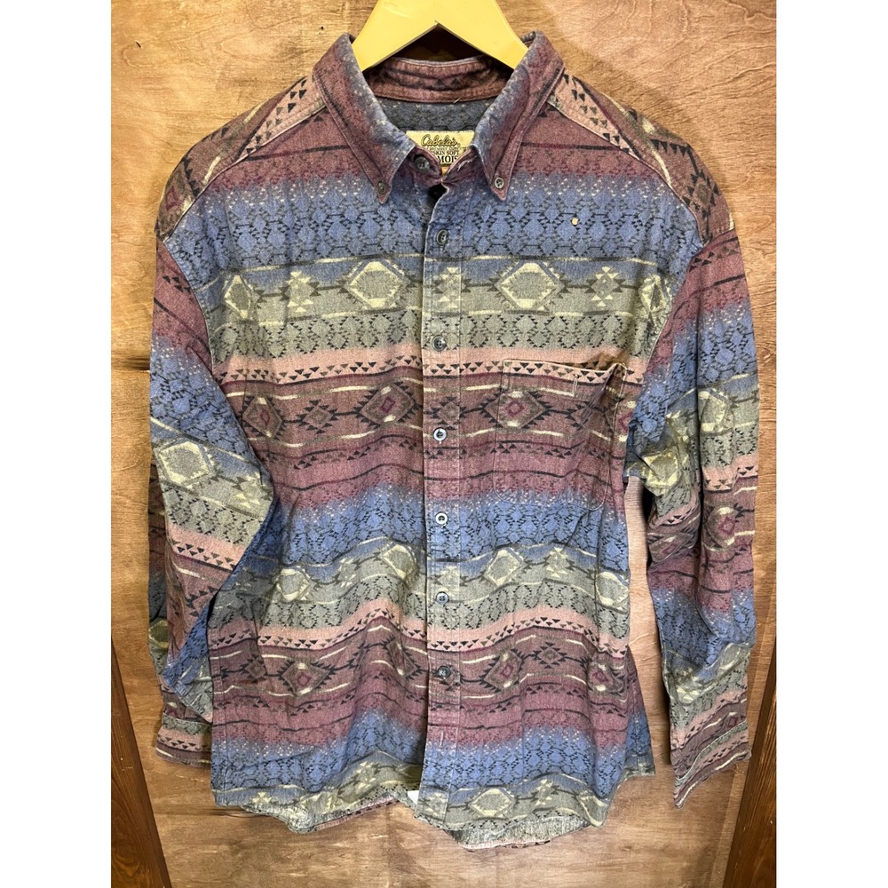 Cabelas Deerskin Soft Chamois Shirt XL Tall Southwestern Purple Blue Button Down